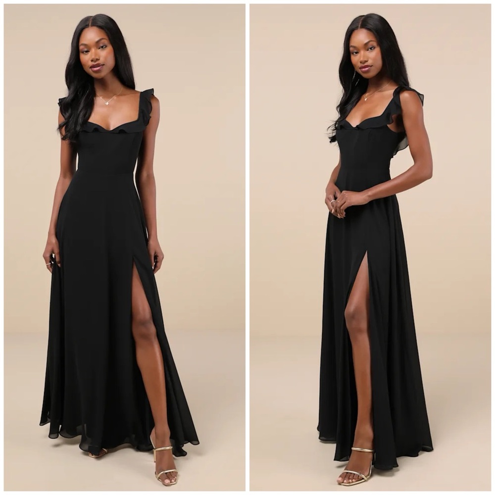 Lulu's Dreamy Admiration Black Ruffled Maxi Dress